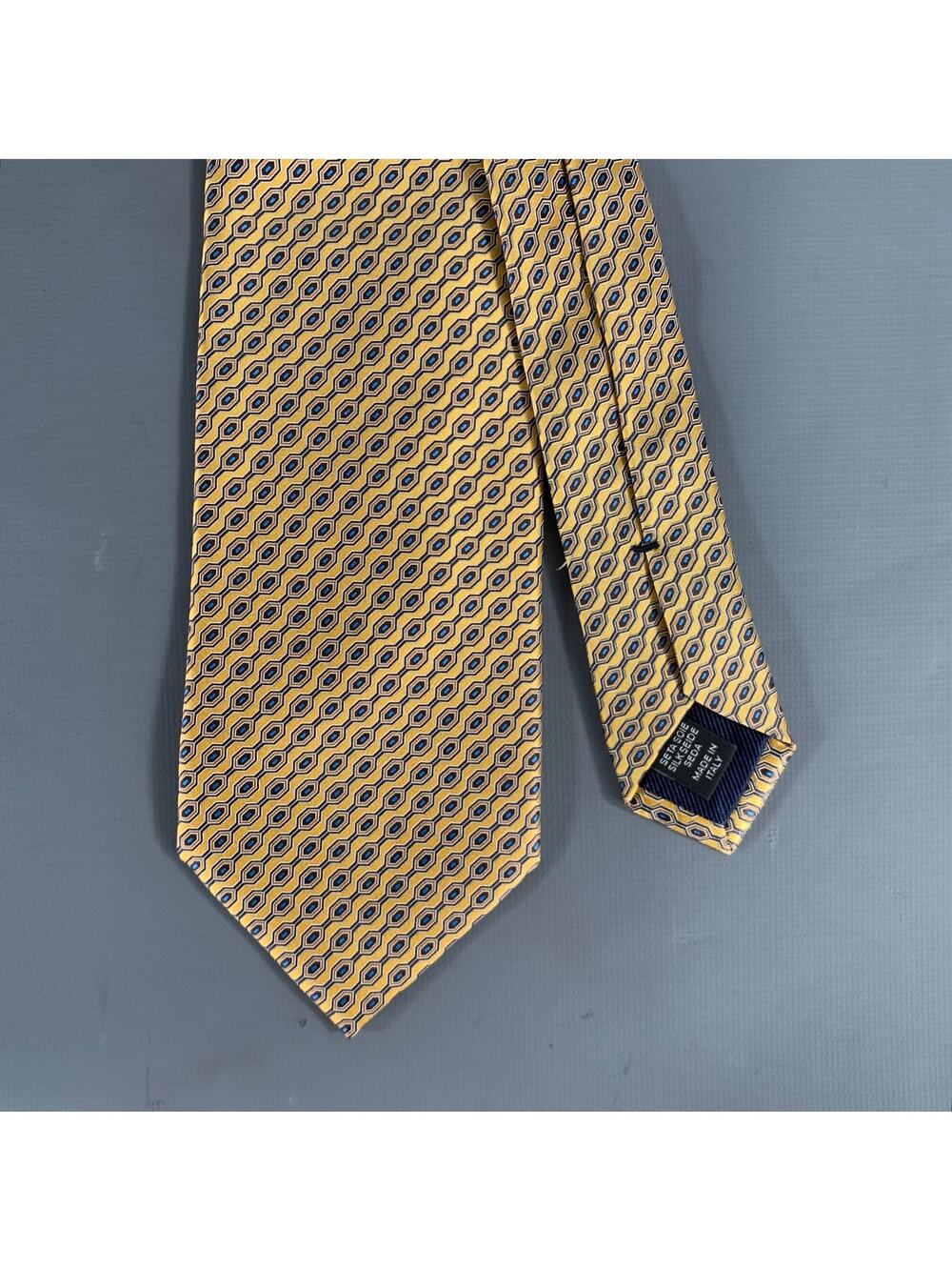 ERMENEGILDO ZEGNA Size Yellow Navy Geometric Silk Tie
